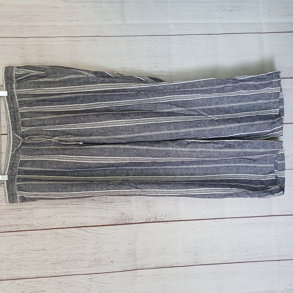 Old Navy linen blend blue white striped wide leg pants size extra large